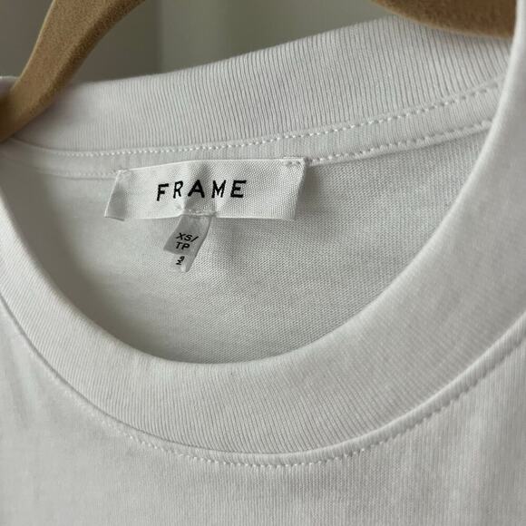 FRAME Ruched-Sleeve Tee Shirt White - Picture 2 of 7
